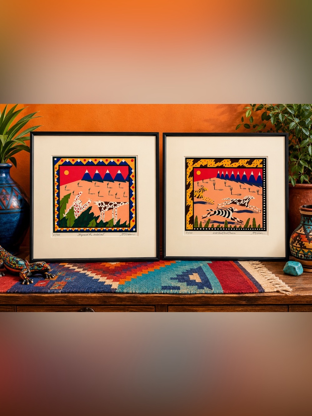 RARE Gene Brown Signed Limited Edition Serigraphs Pair Framed Southwestern Art